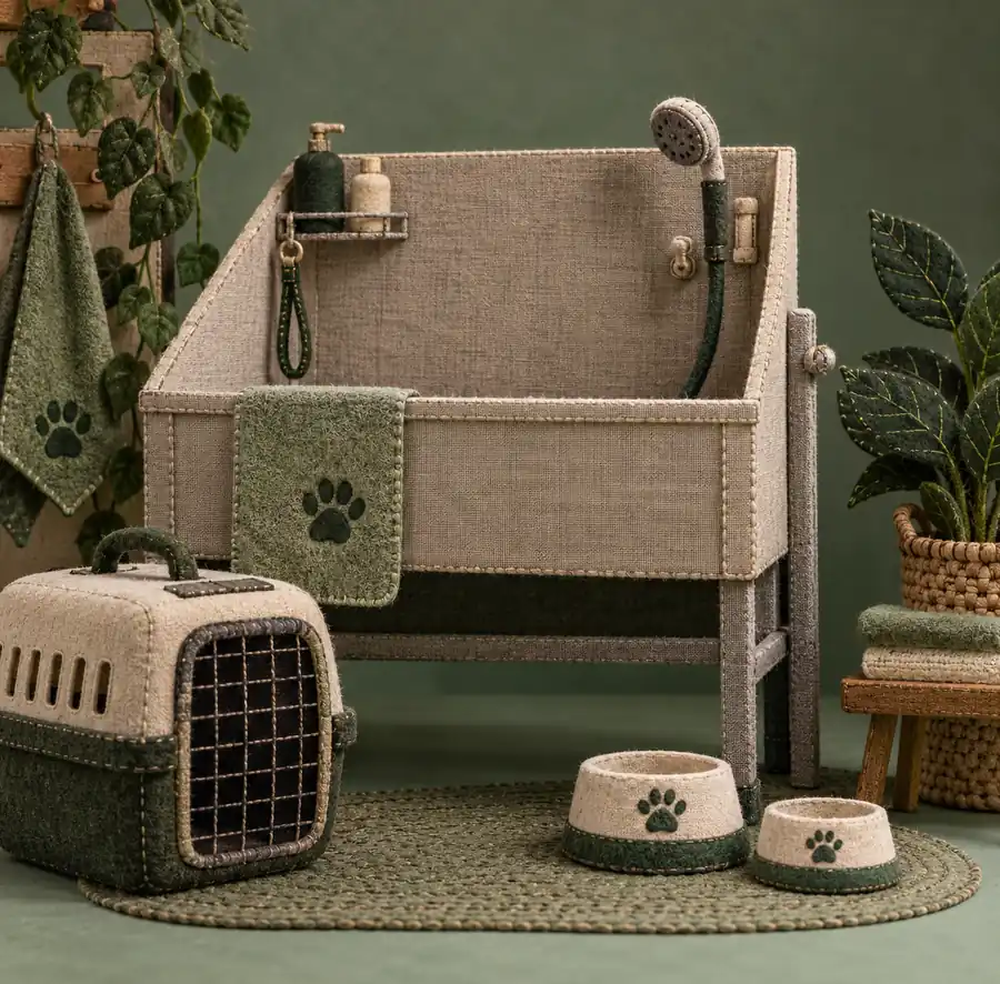 Illustration of pet care businesses equipment and workspace
